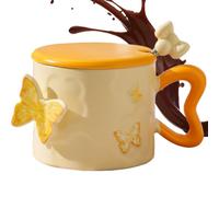 Hiemible Farfalla | 350ml Da Caffè In Ceramica Elegante - Accessorio Per Tavola Decorativo Con Manico E Coperchio Design - Per Donne Amiche Madri Cucina Natale