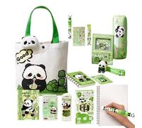 Hiemible Set Cancelleria,Portapenne Panda Con Segnalibro Magnetico E Portachiavi | Include, Taccuini, Penne, Righelli, Note Adesive per Bambini Ragazzi e Ragazze
