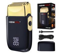 HIENA PRO Rasoio a lamina per uomo barbiere, doppio rasoio elettrico, rasoio elettrico professionale, rasoio ravvicinato, ricaricabile senza fili con USB, design staccabile, display a LED, nero oro
