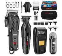 HIENA PRO Set di tagliacapelli professionale da uomo, kit di tagliacapelli da barbiere senza fili e kit di regolabarba elettrico e kit di trimmer per il naso, rasoio a lamina e kit di strumenti per la