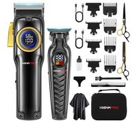 HIENA PRO Set di tagliacapelli professionale e tagliacapelli, senza fili, per uomo, kit completo, rasoio elettrico da barbiere, ricaricabile tramite USB, tagliacapelli a T Blade Zero Gap, con display