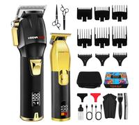 HIENA PRO Set di tagliacapelli professionali da uomo, kit da barbiere senza fili per taglio di capelli, con display a LED e USB ricaricabile, regalo per uomo (nero oro)