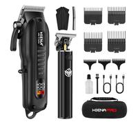 HIENA PRO Set di tagliacapelli professionali da uomo, kit per tagliare i capelli senza fili, kit da barbiere ricaricabile, set di tagliacapelli per barbieri con display a LED, regali per uomini, (nero