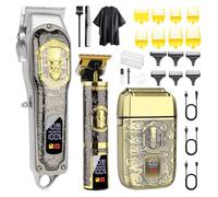 HIENA PRO Set di tagliacapelli professionali da uomo, ricaricabili, senza fili, rasoio elettrico e tagliacapelli, strumenti per tagliare i capelli con display a LED, regali per uomini