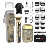 HIENA PRO Tagliacapelli professionale da uomo, kit da 3 pezzi per uomini e adulti, tagliacapelli ricaricabile da barbiere con batteria da 240 minuti, kit da barbiere domestico per tagliare i capelli