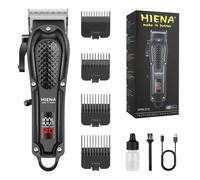 HIENA PRO Tagliacapelli professionale da uomo, parrucchiere, tagliacapelli e barba da uomo, tagliacapelli a batteria, indicatore LED (nero)