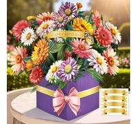 Hierein Biglietti Auguri Compleanno, 3D Margherita Biglietto Auguri Compleanno con Busta e DIY Adesivi, Bellissimo Fiori Biglietto Auguri per Donne Madre Moglie, Regalo Donna