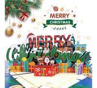 Hierein Cartolina di Natale Pop Up, 2024 Biglietti Auguri Natale con Merry Christmas, Regalo di Natale a Sorpresa Biglietti Natale con Busta per Uomini Donne Padre Madre Bambini Famiglia Amici
