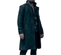 HiFacon Billy - Cappotto lungo da uomo, in pelle, con toppa sul gomito, in cotone, da macellaio, Nero - Vera Pelle, L