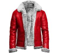 HiFacon Bomber da uomo in pelle rossa con colletto in pelliccia di montone e classico aviatore B3, Rosso - Ecopelle, 3XL