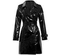 HiFacon Donne Moda Outdoor Wet Look Abbigliamento Trench Cappotto Impermeabile Nero Pu Pelle Usura PVC, Nero - Trench Pvc, X-Large