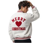 HiFacon Giacca natalizia con nome frontale personalizzabile, giacca letterman per vacanze invernali, bomber festivo per uomini e donne, Bianco - Giacca Varisty in Lana, XL