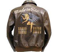HiFacon Made in Heaven Bomber Air Force Flight Giacca in pelle marrone