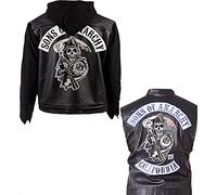 HiFacon Son of Anarchy Highway Black Hooded Synthetic Leather Motorcycle Jacket