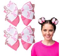 HIFANMM Fermagli per capelli con fiocco rosa per la sensibilizzazione sul cancro al seno, accessori per capelli per donne e ragazze, forcine per capelli rosa glitterate con speranza, fermagli per