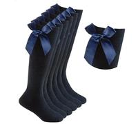 HiFEN® 3 paia di calzini alti al ginocchio per ragazze con fiocco soffici nastri, calzini per il rientro a scuola, uniformi, feste, calzini lunghi per ragazze con fiocco al ginocchio calzini per