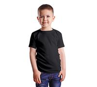 HiFEN® Maglietta girocollo a maniche corte per bambini, in cotone, tinta unita, vestibilità classica, casual, da 3 a 15 anni, Nero , 9-11 Years