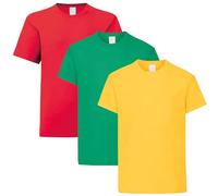 HiFEN® Maglietta girocollo a maniche corte per bambini, in cotone, tinta unita, vestibilità classica, casual, da 3 a 15 anni, confezione da 3, Rosso, verde Kelly, giallo, 14-15 Anni