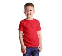 HiFEN® Maglietta girocollo a maniche corte per bambini, in cotone, tinta unita, vestibilità classica, casual, da 3 a 15 anni, Rosso, 5-6 Years