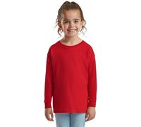 HiFEN® T-shirt basic per bambini, a maniche lunghe, girocollo, in cotone, elasticizzata e confortevole, maglietta per la scuola, età da 3 a 15 anni, Rosso, 5-6 Years