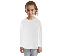 HiFEN® T-shirt basic per bambini, a maniche lunghe, girocollo, in cotone, elasticizzata e confortevole, maglietta per la scuola, età da 3 a 15 anni, bianco, 12-13 Years