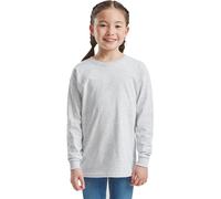 HiFEN® T-shirt basic per bambini, a maniche lunghe, girocollo, in cotone, elasticizzata e confortevole, maglietta per la scuola, età da 3 a 15 anni, Grigio mlange, 5-6 Years