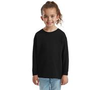 HiFEN T-shirt basica tinta unita a maniche lunghe e girocollo in cotone elasticizzato e confortevole per la scuola - Per bambini dai 3 ai 15 anni, Nero , 5-6 Anni