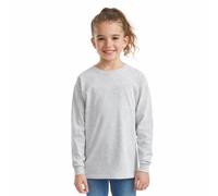 HiFEN® T-shirt per bambini a maniche lunghe, semplice e basica, con collo tondo in cotone, elasticizzata e confortevole, per la scuola, PE, età 3-15 anni, Grigio mlange, 9-11 Years