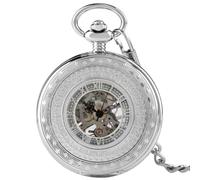 HIFFEY Elegante orologio da tasca da uomo con numeri romani vuoti in bronzo/argento retrò, orologio da tasca meccanico a carica manuale, orologio antico, regali (Color : Silver)