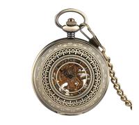 HIFFEY Elegante orologio da tasca da uomo con numeri romani vuoti in bronzo/argento retrò, orologio da tasca meccanico a carica manuale, orologio antico, regali (Color : Bronze)