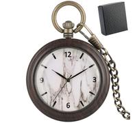 HIFFEY Numeri arabi Display in scala Ciondolo in legno Orologi da taschino al quarzo Catena Fob retrò Orologio da taschino in legno da uomo alla moda (Color : Ebony Wood With Box-03)