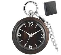 HIFFEY Numeri arabi Display in scala Ciondolo in legno Orologi da taschino al quarzo Catena Fob retrò Orologio da taschino in legno da uomo alla moda (Color : Ebony Wood With Box)