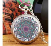HIFFEY Orologio da tasca con giradischi con design a fiori blu e conchiglia dorata, collana Time to Run Lucky, pendente rotante, orologio a catena da 80 cm (Color : 02)
