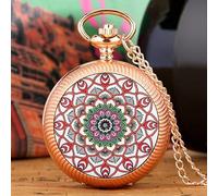 HIFFEY Orologio da tasca con giradischi con design a fiori blu e conchiglia dorata, collana Time to Run Lucky, pendente rotante, orologio a catena da 80 cm (Color : 06)