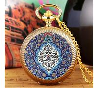 HIFFEY Orologio da tasca con giradischi con design a fiori blu e conchiglia dorata, collana Time to Run Lucky, pendente rotante, orologio a catena da 80 cm (Color : 05)