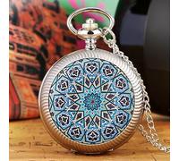 HIFFEY Orologio da tasca con giradischi con design a fiori blu e conchiglia dorata, collana Time to Run Lucky, pendente rotante, orologio a catena da 80 cm (Color : 04)