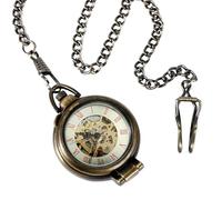 HIFFEY Orologio da tasca meccanico a carica manuale Cassa aperta a 180 gradi Copertura in vetro trasparente Numeri romani Catena unisex Regali di Natale