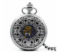 HIFFEY Orologio da tasca meccanico antico quadrante nero cavo a carica manuale da uomo con ciondolo collezione Fob orologio a catena orologio scheletro Steampunk