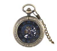 HIFFEY Orologio da tasca meccanico con quadrante nero Orologio da tasca a carica manuale con numeri romani blu trasparenti for uomo
