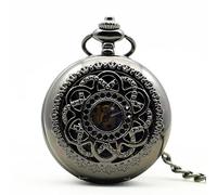 HIFFEY Orologio da tasca meccanico vintage con incisione scheletro for donna, quadrante blu con numeri romani, orologio a carica manuale, ciondolo a catena (Color : B)