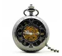 HIFFEY Orologio da tasca meccanico vintage vuoto con motivo a finestra nero classico for uomo Orologio da taschino a carica manuale con catena Steampunk da donna (Color : PJX1136)