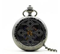 HIFFEY Orologio da tasca meccanico vintage vuoto con motivo a finestra nero classico for uomo Orologio da taschino a carica manuale con catena Steampunk da donna (Color : PJX1138)