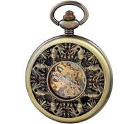 HIFFEY Orologio da tasca vintage antico in bronzo Orologio da uomo meccanico punk a carica manuale con catena (Color : Brown)