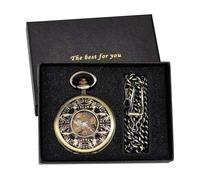 HIFFEY Orologio da tasca vintage antico in bronzo Orologio da uomo meccanico punk a carica manuale con catena (Color : With box)