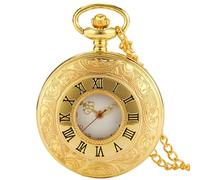HIFFEY Orologio da tasca vintage nero unisex moda numero romano al quarzo Steampunk orologio da tasca donna uomo ciondolo con catena regali (Color : Gold necklace chain)