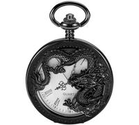 HIFFEY Orologio da taschino cinese in argento caratteristico a forma di drago, collana da uomo, ciondolo a tempo, orologio da regalo for donna (Color : BLACK)