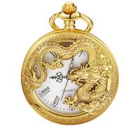 HIFFEY Orologio da taschino cinese in argento caratteristico a forma di drago, collana da uomo, ciondolo a tempo, orologio da regalo for donna (Color : GOLD)