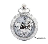 HIFFEY Orologio da taschino di lusso con animali e cavalli Orologio da taschino elegante da uomo in argento con catena. Orologio da regalo vintage for papà