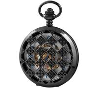 HIFFEY Orologio da taschino meccanico da uomo retrò personalizzato Orologio a catena con quadrante bianco digitale romano punk antico (Color : Black)