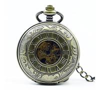 HIFFEY Orologio meccanico da uomo con quadrante romano doppio quadrante, orologio da tasca vintage con cassa aperta a due lati, orologio da tasca con catena FOB